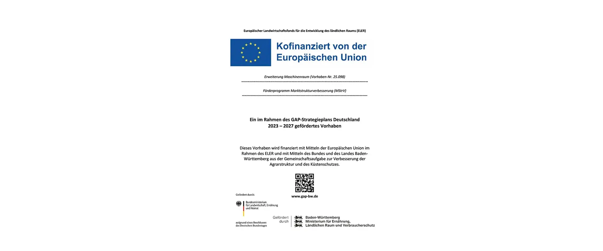 Vorschaubild der Erläuterungstafel für das Vorhaben Nr. 25.098, Erweiterung Maschinenraum, Förderprogramm Marktstrukturverbesserung