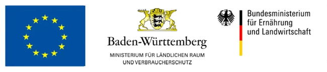 Das Logo der EU, des Baden-Württembergischen Ministeriums für ländlichen Raum und Verbraucherschutz und des Bundesministeriums für Ernährung und Landwirtschaft nebeneinander in einer Reihe Das Logo der EU, des Baden-Württembergischen Ministeriums für ländlichen Raum und Verbraucherschutz und des Bundesministeriums für Ernährung und Landwirtschaft nebeneinander in einer Reihe