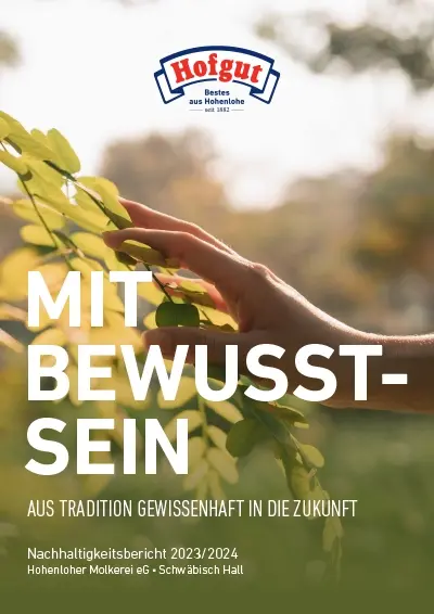 Der Titel vom Nachhaltigkeitsbericht 2023/2024 der Hohenloher Molkerei