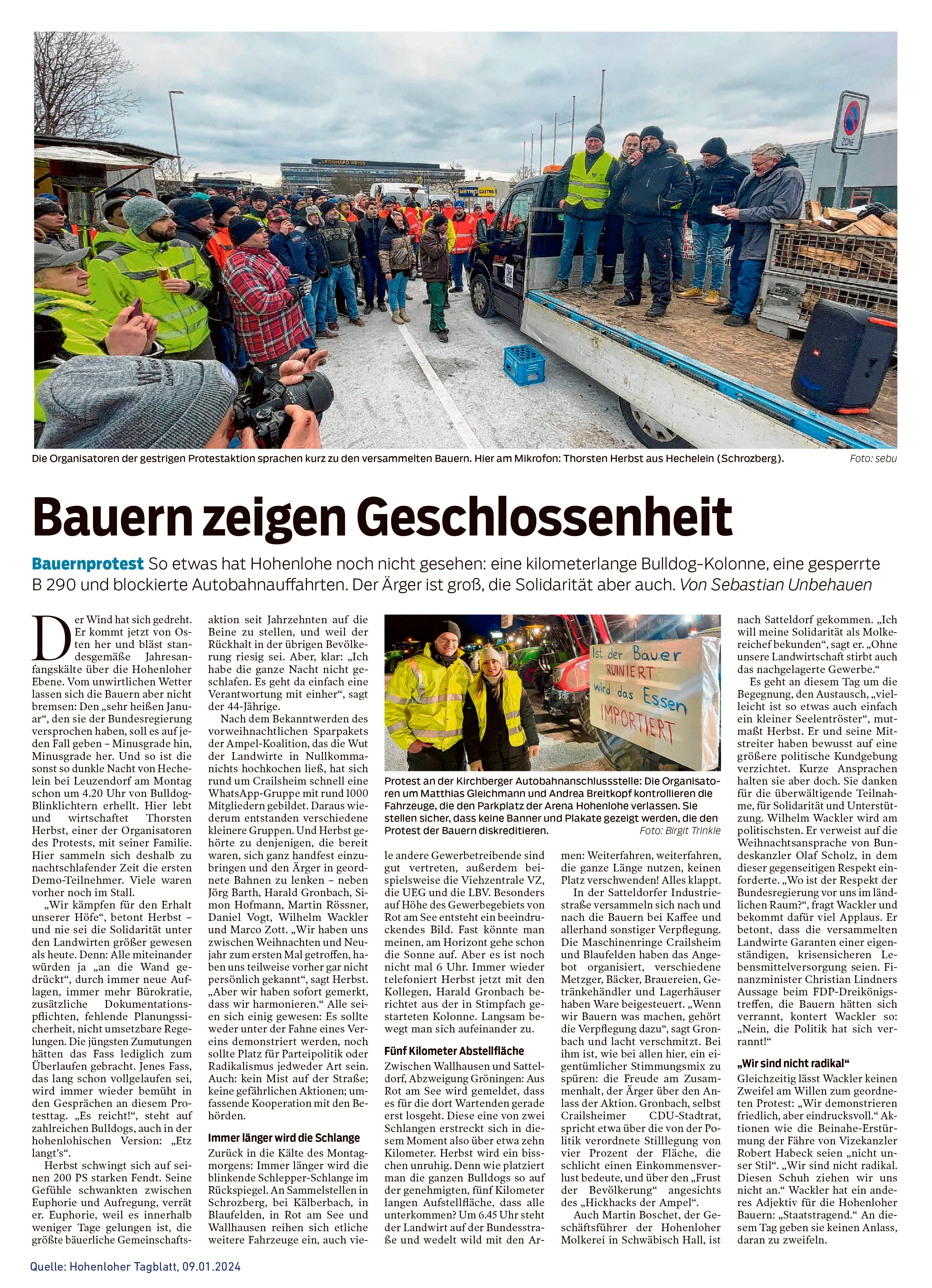 Zeitungsartikel Bauern zeigen Geschlossenheit
