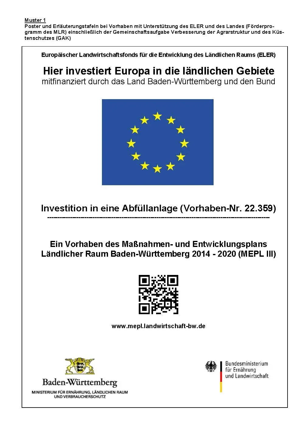 Vorschaubild der Erläuterungstafel für das Vorhaben Nr. 22.359, Investition in eine Abfüllanlage