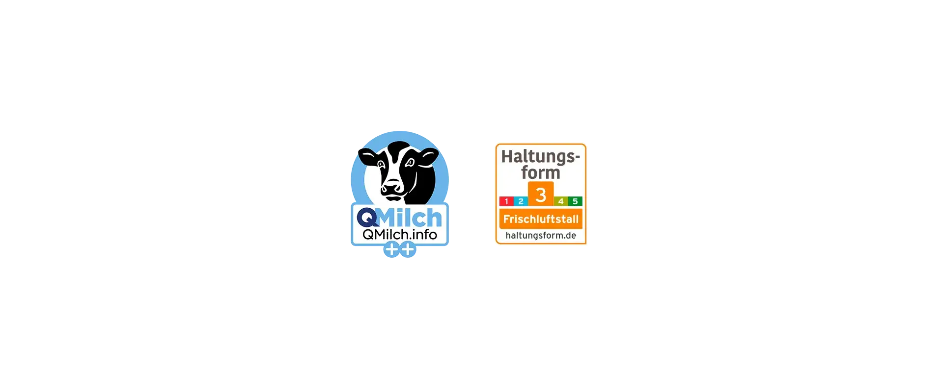 Links das Logo QM-Milch Plus Plus, rechts das Logo Haltungsform Drei