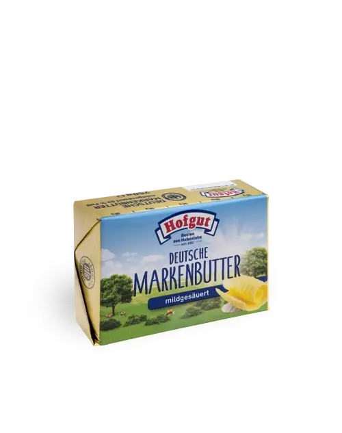 Ein 250 Gramm Pack Hofgut deutsche Markenbutter mildgesäuert
