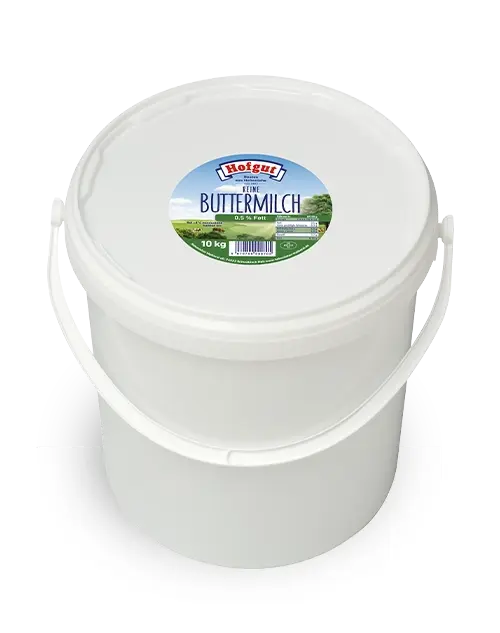 Ein zehn Kilogramm Eimer Hofgut reine Buttermilch