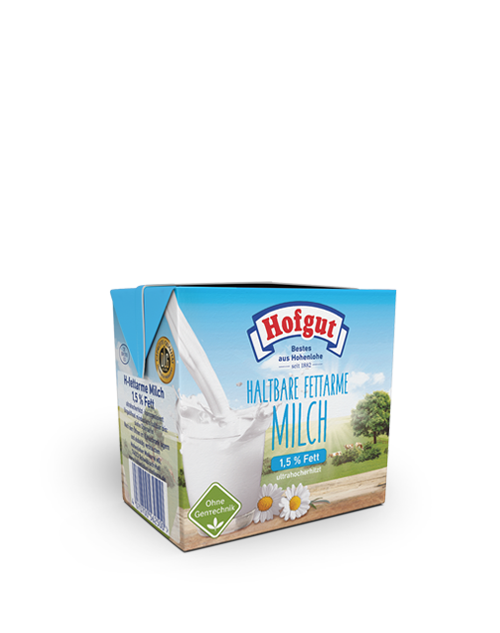 Ein 0,5 Liter Tetra Pak Hofgut fettarme Milch