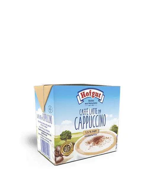 Ein 0,5 Liter Tetra Pak Hofgut Caffè Latte Typ Cappuccino
