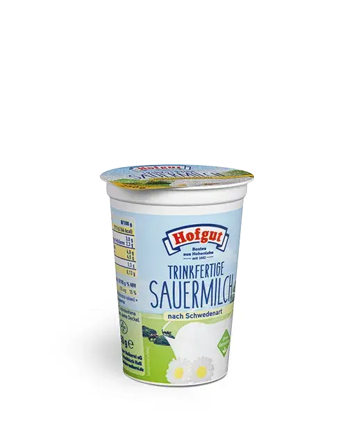 Ein 250 Gramm Becher Hofgut trinkfertige Sauermilch nach Schwedenart