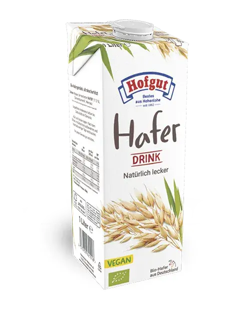 Ein 1 Liter Tetra Pak Hofgut Bio-Haferdrink