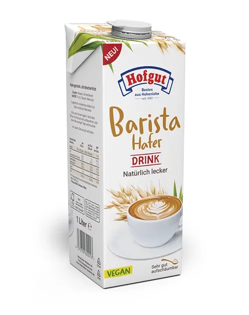 Ein 1 Liter Tetra Pak Hofgut Haferdrink Barista